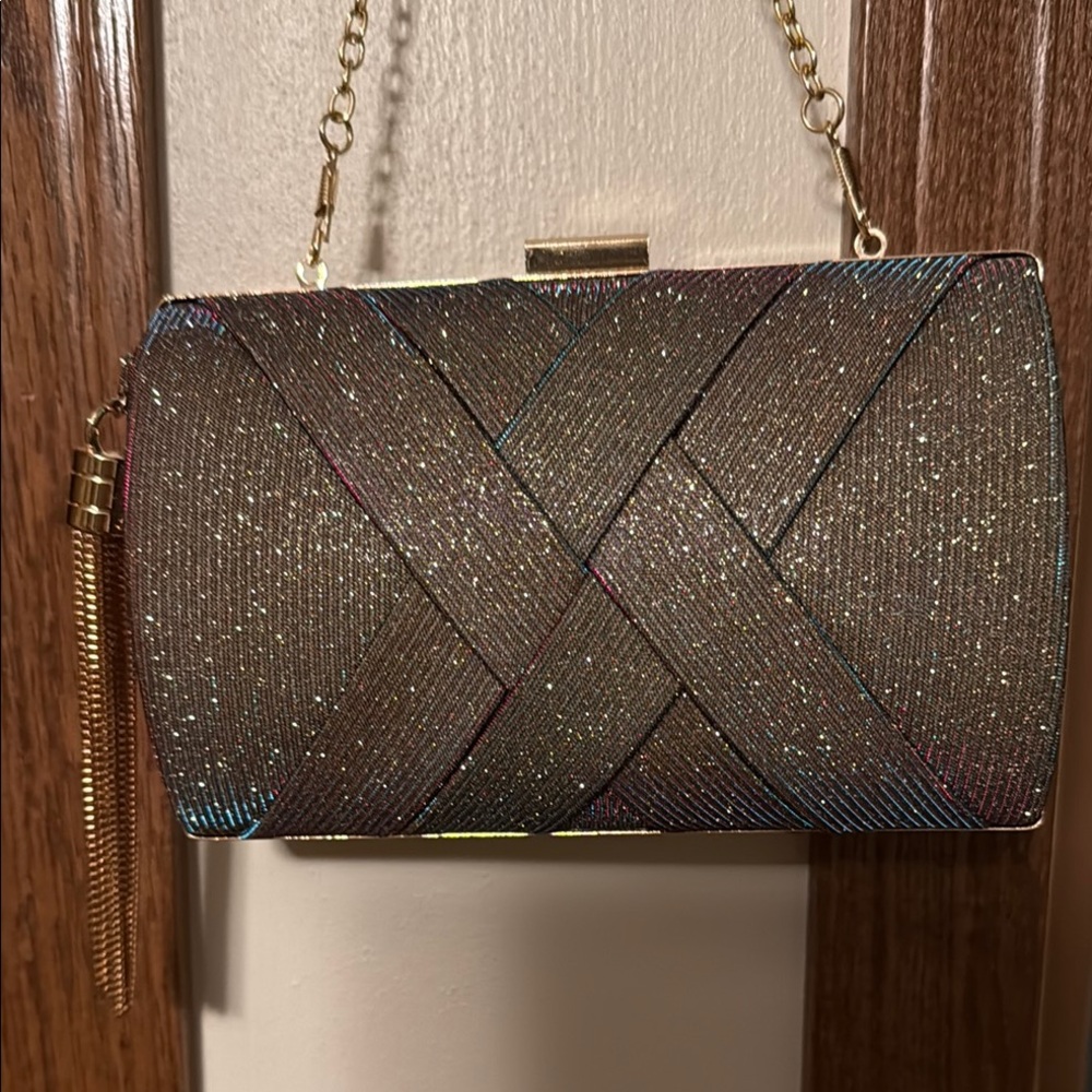 Elegant Multicolor Clutch with Gold Chain